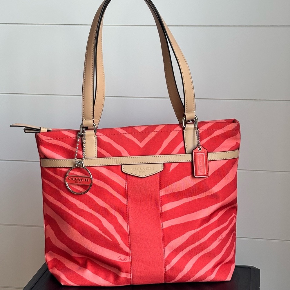 Coach Orange Zebra Print Tote Bag